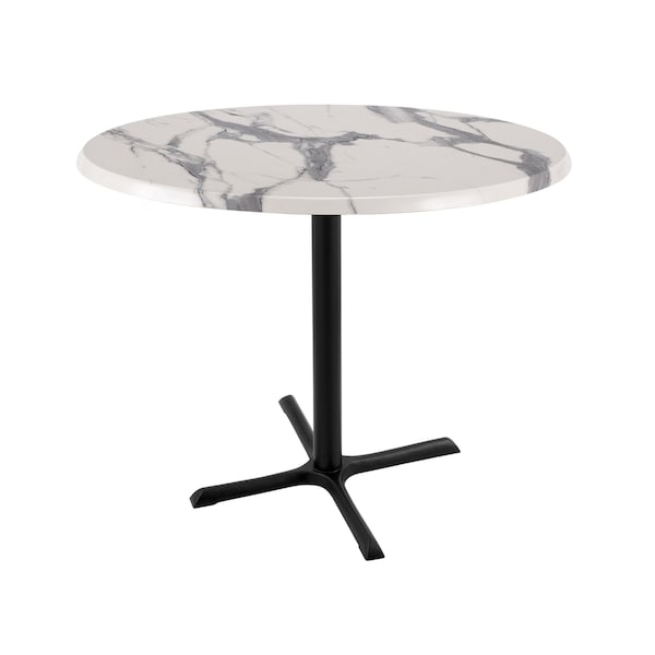 36" Tall OD211 Black Table Base 30" x 30" 36" Diameter White Marble Top by the HollBar Stool Co.
